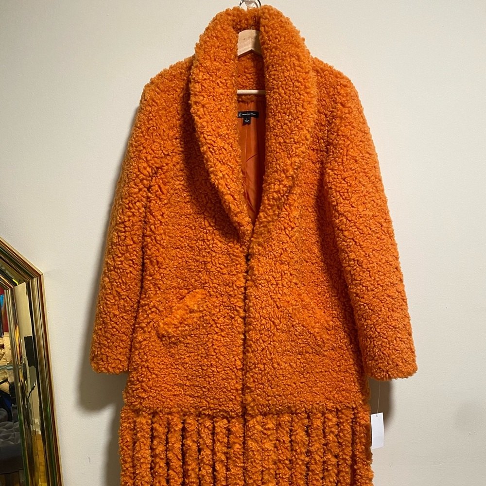 BRAND NEW - INC International Concepts Faux-Fur Fringe-Trimmed Coat - Size L